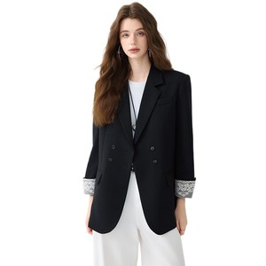 Women's Grey Blazer Solid Color Worsted Fabric Double Button Design Cross Border Casual Elegant High End Style - Product Image 5