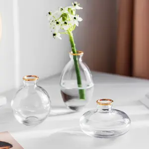 玻璃芽花瓶透明小迷你玻璃客厅简约婚礼定制现代圆形玻璃花桌面花瓶