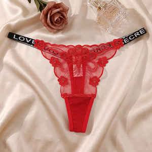 Culottes sexy taille basse en dentelle brodée florale pour femmes, respirantes, séchage rapide, avec bandeau fin, lingerie et sous-vêtements en gros - Product Image 3