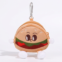 Porte-monnaie en peluche Hamburger mignon, porte-clés, pochette zippée, breloque de sac en peluche, portefeuille en peluche doux, personnalisable OEM, vente en gros