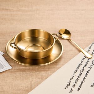 Juego de platos y cuencos estilo coreano con asa y cuchara, color oro/plata, vajilla multiusos, cuenco <span class=keywords><strong>doble</strong></span> para arena, hielo, azúcar y agua. - Product Image 3