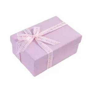 Caja de regalo para invitados, recuerdo de boda púrpura, varias especificaciones, tapa y Base rígida con lazo