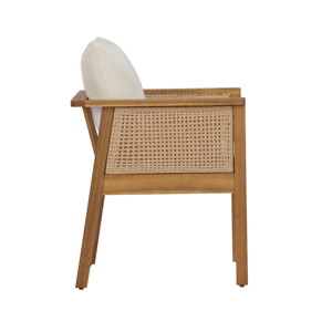 Modern Outdoor <b>Dining</b> Chairs Set of 2 Acacia Wood Patio <b>Armchair</b> with Natural Wickers Cream Washable Cushion Adjustable Height - Product Image 3