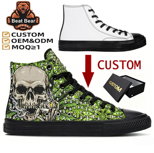 Chaussures de skate montantes personnalisées avec clous <span class=keywords><strong>argent</strong></span>és pour hommes, en toile, vente en gros, chaussures vulcanisées tendance et confortables pour la marche - Product Image 1