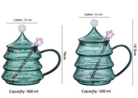 Vente en gros directe d'usine, tasse en verre borosilicate à double paroi, arbre de Noël, soufflée à la main, résistante à la chaleur, 401-500 ml, cadeau de Noël