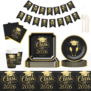 Assiettes, gobelets et serviettes à thème de remise de diplôme DAMAI – Assiettes en carton jetables pour fête de remise de diplôme, fournitures de fête, décorations, pour 8 personnes - Product Image 1