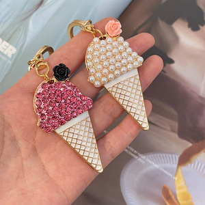 Porte-clés de luxe en gros, style coréen, crème glacée, avec strass brillants, en alliage, breloque de sac, pendentif mignon, cadeaux pour clés de voiture - Product Image 4