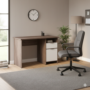 โต๊ะทำงานที่บ้านที่ใช้งานได้จริงพร้อมลิ้นชัก 2 ลิ้นชัก แผ่นไม้อัดอนุภาคเกรดสีน้ำตาลซานเรโมสีขาวและเคลือบกระดาษ ดีไซน์ทันสมัยทนทาน - Product Image 4