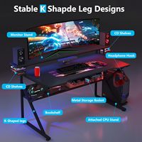 Escritorio de juegos con estante de almacenamiento Escritorio de computadora de PC de 47 pulgadas, estación de trabajo de Gamer de mesa de oficina en casa con soporte de CPU y gancho para auriculares