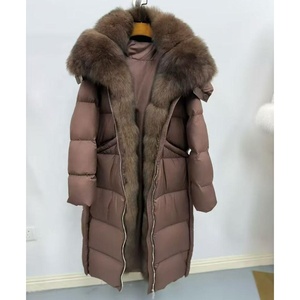 OUDINA <span class=keywords><strong>Manteau</strong></span> long en duvet de canard blanc luxueux pour femmes, col en fourrure de renard épaisse, veste chaude pour l'<span class=keywords><strong>hiver</strong></span> - Product Image 1