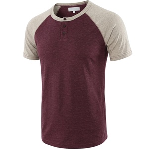 Chemises Henley pour hommes, en gros, sans motif, 3 boutons, manches raglan bicolores, tissu lourd 100% coton, t-shirt streetwear personnalisé - Product Image 1