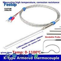 Sonde thermocouple blindée de type K WRNK-191, capteur de température 1mm 1.5mm 2mm 3mm 4mm 5mm 6mm 8mm, température 1100°C