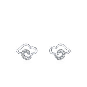 Boucles d'oreilles personnalisables en cuivre, thème porte-bonheur, en argent sterling S925 avec zircone taille ronde, motif nuage - Cadeau de Saint-Valentin pour femme - Product Image 1