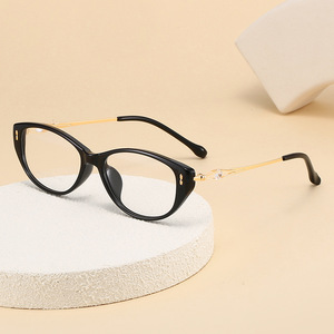 Cat Eye Women <b>Eyeglasses</b> <b>Frames</b> Full Rim Solid Pattern Black Gold Accent Anti Uv Lightweight 2025 6021 - Product Image 1