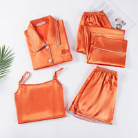 Pyjama Femme Nouveau Style Quatre Saisons Couleur Unie Douce et Tendance Ensemble Quatre Pièces Fin pour l'Été Vêtements d'Intérieur