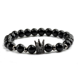 Bracelet haltère en pierre de lave volcanique noire naturelle, perles noires mates, bracelets pour femmes et hommes, bijoux haltère de fitness, pulseras - Product Image 3