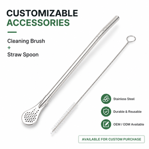 <span class=keywords><strong>Gourde</strong></span> à maté personnalisée en acier inoxydable à double paroi de 10 oz, enveloppée de cuir, avec paille bombilla et brosse de nettoyage, pour thé chaud - Product Image 3