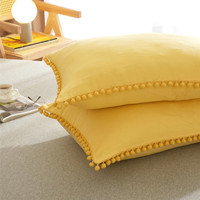 Parure de lit 3 pièces en microfibre lavée, douce et respirante, avec housse de couette à pompons et franges, 100 % polyester, luxe léger, vente chaude