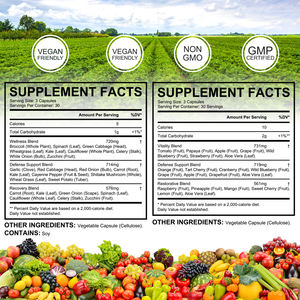 Vente en gros Marque privée Superaliments Fruits Légumes Capsules Bien-être global Vitamines Fruits entiers Légumes Supplément pour adulte - Product Image 6