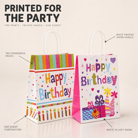Sac cadeau imprimé festif, impression personnalisée pour fête d'anniversaire, poignée en papier torsadé, deux motifs, rayures blanches, vente en gros, direct usine