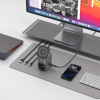 Pengisi Daya Desktop Gan 6-in-1 90w Pengisian Daya Nirkabel Ponsel Dengan Pengisi Daya Nirkabel Magnetik 15w 2 Kabel Tipe-C 65W Dapat Ditarik