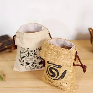 Natural Burlap Drawstring Bag with Soft Fabric Lining Jute Fabric Gift Packing Pouches