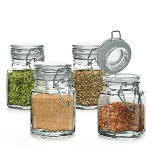 Vendita calda Mini vaso di conservazione degli alimenti per spezie in vetro da 3 once con coperchio in vetro a cerniera ermetico