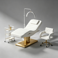 Lit de cils de Salon de beauté moderne en cuir blanc luxueux lit de massage électronique facial de Base d'acier inoxydable d'or avec 3 moteurs