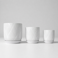 Ensemble de pots de plantes en céramique blanche ondulée avec plateau, pots décoratifs minimalistes de qualité supérieure pour la maison et le bureau