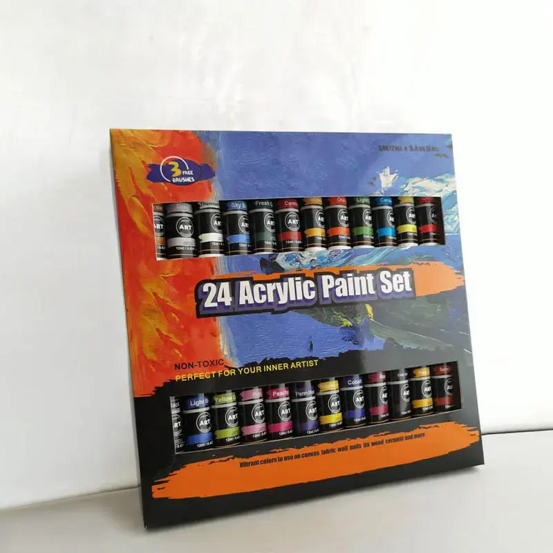 आकर्षक कीमत 24 रंग चीन एक्रिलिक पेंट चमक 12ml बच्चों के पानी के रंग का पेंट
