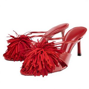 Custom Genuine Leather Ankle Strap Lace-up Heeled Sandals with Fringe Detail Thin <b>Heel</b> <b>Round</b> <b>Toe</b> Summer Autumn Breathable - Product Image 3