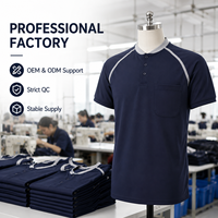 T-shirt de travail pour personnel à manches raglan, col Henley, en fibre de polyester antibactérienne, sans couture, à manches courtes/longues, avec logo personnalisé