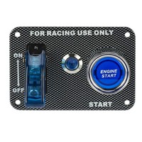 Panneau d'interrupteur d'allumage pour voiture de course 12V DC, interrupteur à bascule en fibre de carbone, bouton de démarrage du moteur avec voyant lumineux bleu