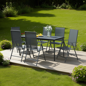 Set da Pranzo da Giardino in Acciaio Antracite 7 Pezzi, Arredamento da Esterno Resistente alle Intemperie, Design Contemporaneo - Product Image 2