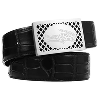 Ceinture en cuir véritable pour homme 3,8 cm, en cuir de vachette grain crocodile, avec boucle à plaque creuse en acier inoxydable, pour affaires et loisirs