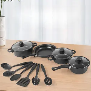 FACTORY wholesale 13 Pieces Black Cast Iron Kitchen Utensils Cooking Tools Non Stick Cookware Set With Pots And Pans Set And lid