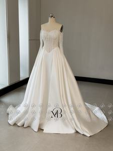 Mily gelin MQD06571 inciler dantel korse kapalı omuz bask bel düğün elbisesi yarık ile - Product Image 3