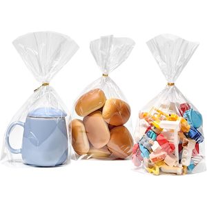 Bolsas de celofán transparente con base y fuelle, 8x11 pulgadas, 50 unidades, grado alimenticio, con ataduras de alambre para regalos y empaques de fiestas - Product Image 1