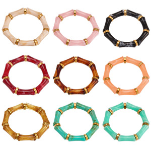 Nuevo Brazalete de Resina de Bambú Estilo Chino para Mujer, Chapado en Oro de 18k, <span class=keywords><strong>Acero</strong></span> <span class=keywords><strong>Inoxidable</strong></span>, Inspiración Zen, Colorido, Elástico - Product Image 5