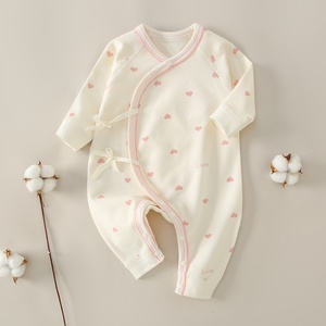 Primavera otoño <span class=keywords><strong>ropa</strong></span> para recién nacidos Clase A bebé sin costuras Algodón puro manga larga corbata mameluco estilo lindo Cierre de botón para niños niñas - Product Image 6