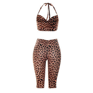 Viviblook D26ST059 Women Summer Streetwear Two Piece <b>Set</b> Leopard Print Halter Crop Top Skinny Shorts Matching <b>Set</b> for Ladies - Product Image 6