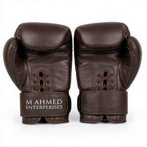 Guantes de boxeo de cuero marrón, guantes de entrenamiento de kick boxing con cordones y cierre de velcro para sparring en el gimnasio - Product Image 2