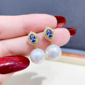 Accessoires en argent S925 pour perles DIY, perles de 9 à 15 mm, pierres précieuses, support vide, 22077, boucles d'oreilles pendantes tendance avec clous d'oreille, bijoux - Product Image 1