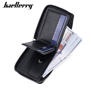 กระเป๋าสตางค์แบบสั้นสำหรับผู้ชาย Baellerry สีดำ บุ PU ป้องกันการโจรกรรม พร้อมช่องใส่เหรียญแบบซิป ใช้ได้ทุกวัน - Product Image 1