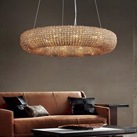 Lustre de luxe rond en cristal LED | Luminaire de plafond moderne à anneaux Halo pour foyer, salle à manger, hall d'hôtel ou escalier