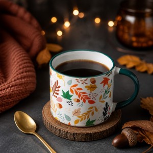 Vente en gros de tasse en céramique 13oz logo personnalisé cadeau promotionnel avec couvercle sans danger pour les aliments pour le bureau <span class=keywords><strong>café</strong></span> usage quotidien - Product Image 3