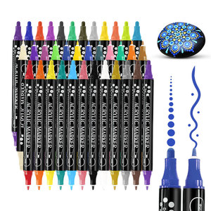 Marqueurs de peinture acrylique artistique à double pointe (pinceau et pointe fine) 24 couleurs, résistants à la décoloration, pour utilisation multi-surfaces (roche, toile, verre et bois) - Product Image 1