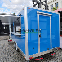 Remorque carrée bleue Greenfist GF-S570 de haute qualité, résistante à la rouille, 4 roues, avec options de climatisation, cuisinière à gaz et friteuse pour la vente de nourriture