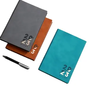 Custom 2023 Softcover PU Leather Cover Notebook Journal Diary Notes Perfect Binding Planner