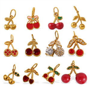 Custom DIY 14K 18K PVD Gold Plated 316L Stainless Steel Strawberry Cherry Charms For <b>Bracelet</b> Necklace Jewelry Making - Product Image 5